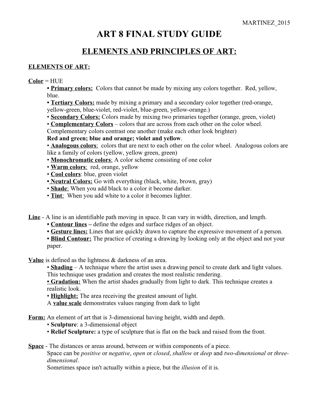 Art 8 Final Study Guide