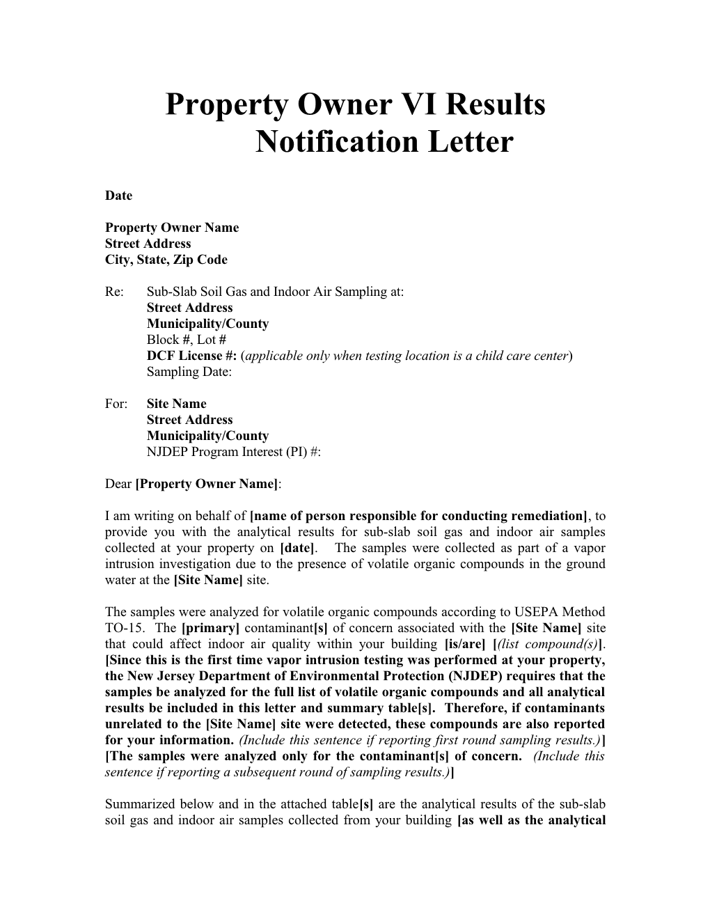 Property Owner VI Results Notification Letter