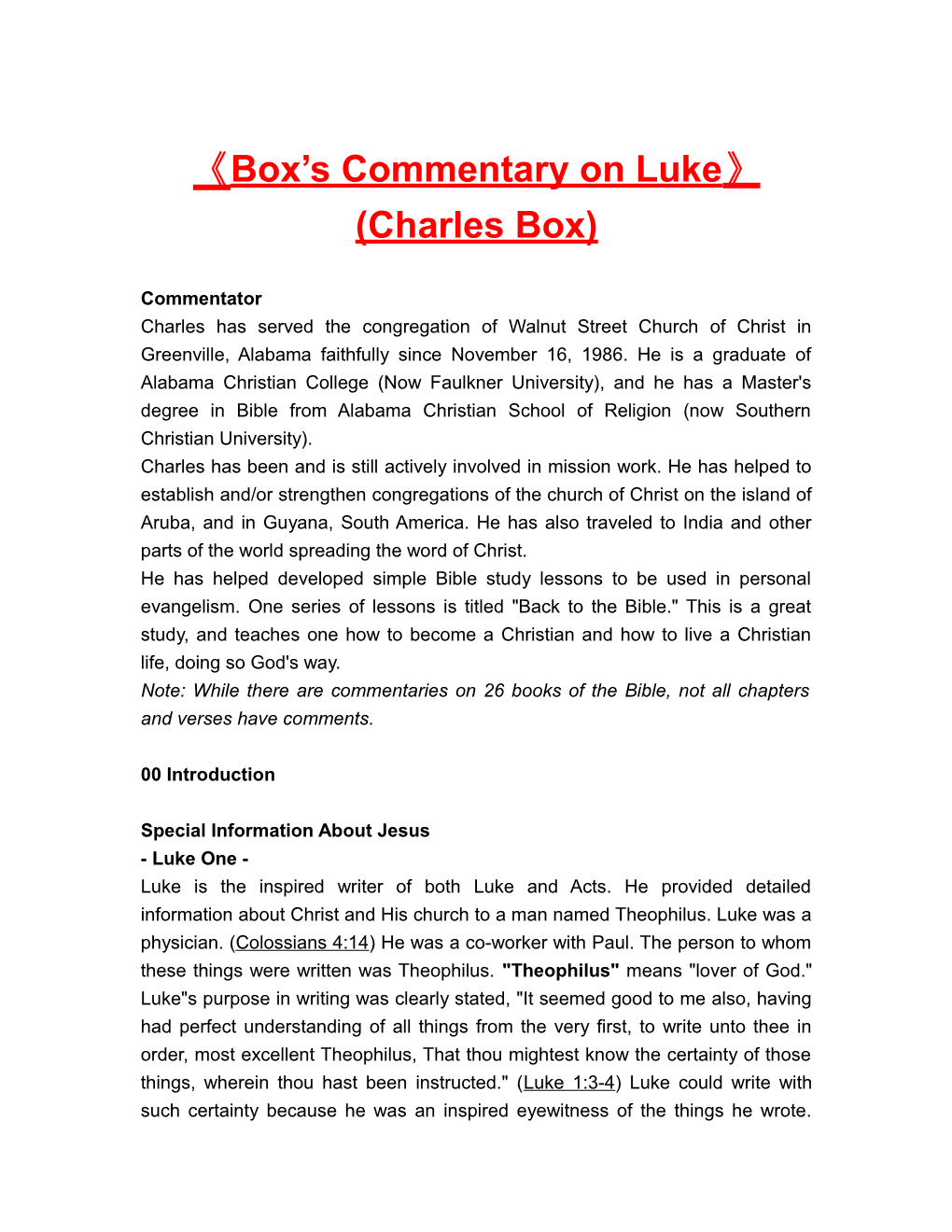 Box S Commentary on Luke (Charles Box)