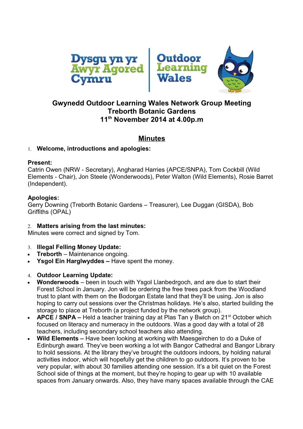 Gwynedd Outdoor Learning Wales Network Group Meeting