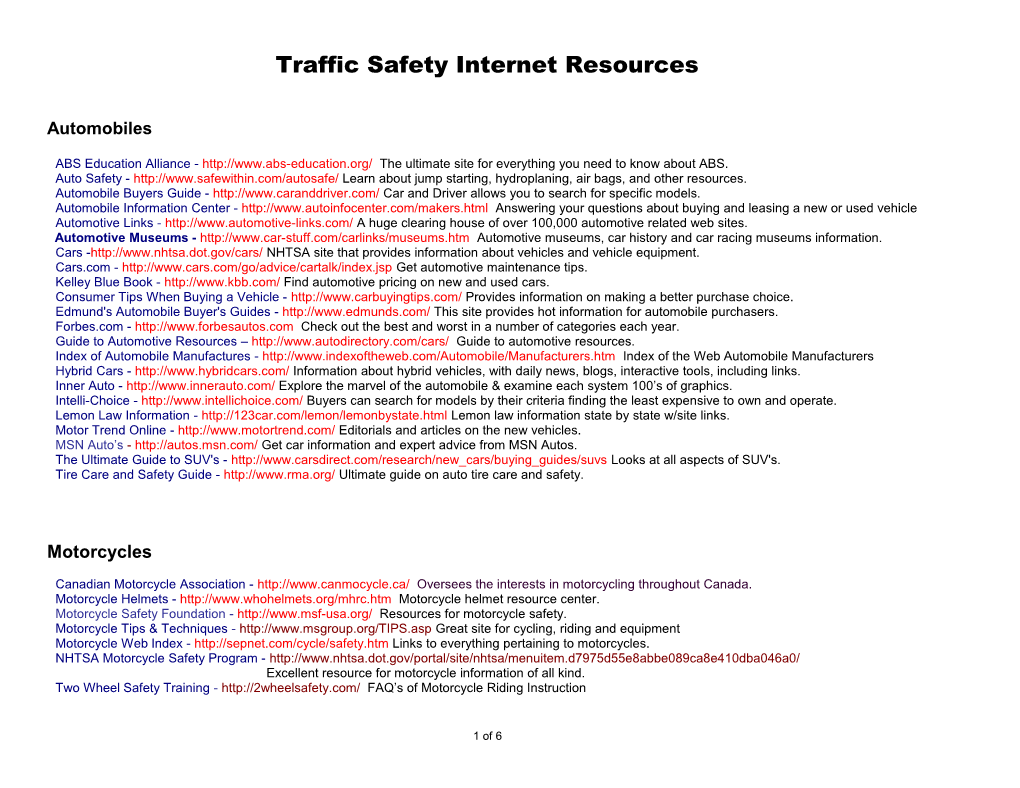 Traffic Safety Internet Resources