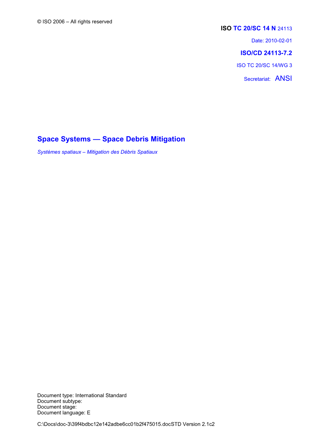 Space Systems Spacedebris Mitigation