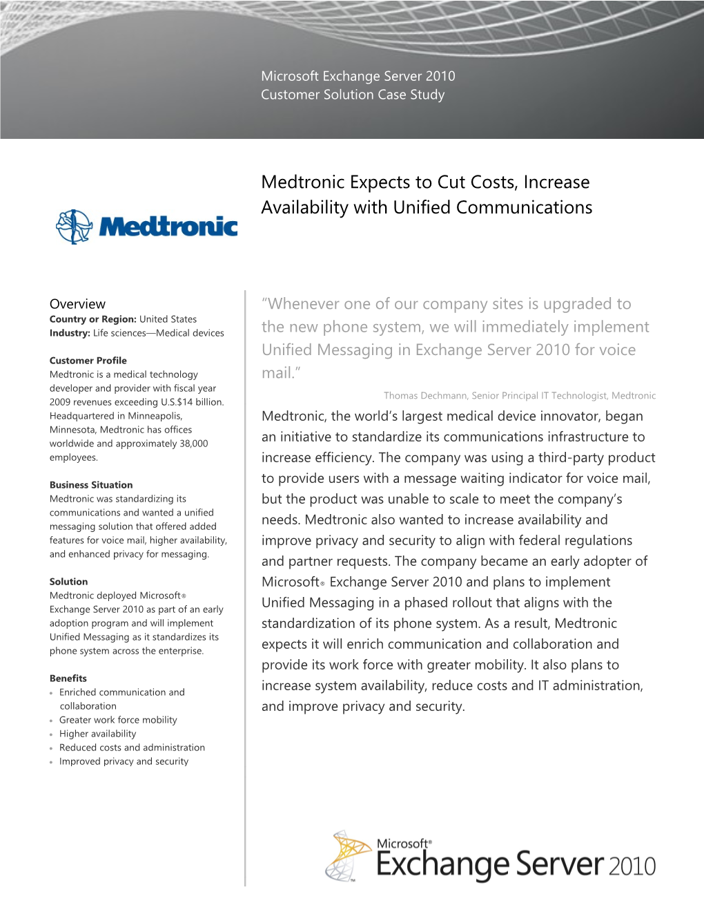 Medtronic Expects to Cut Costs, Increase Availability with Unified Communications