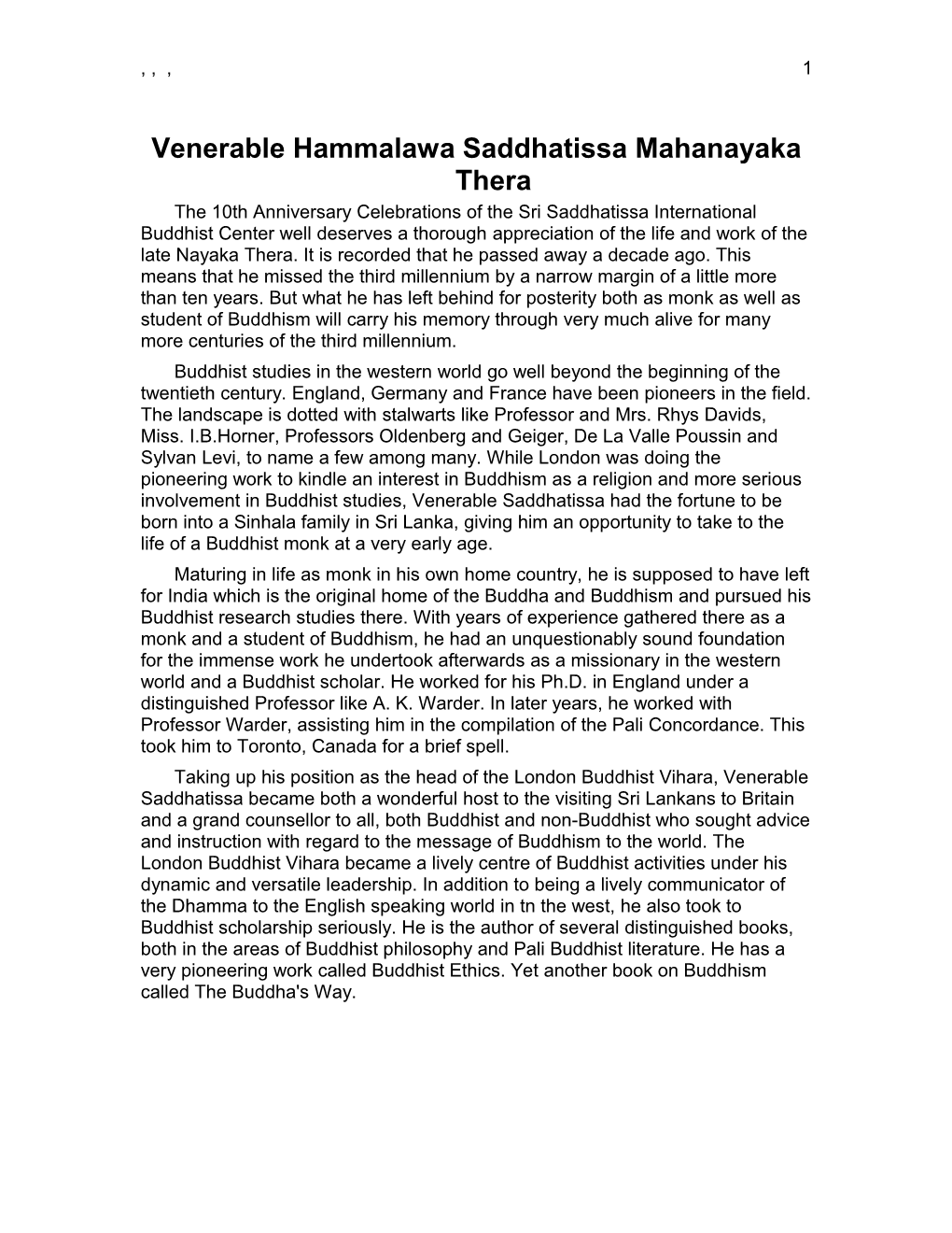 Venerable Hammalawa Saddhatissa Mahanayaka Thera