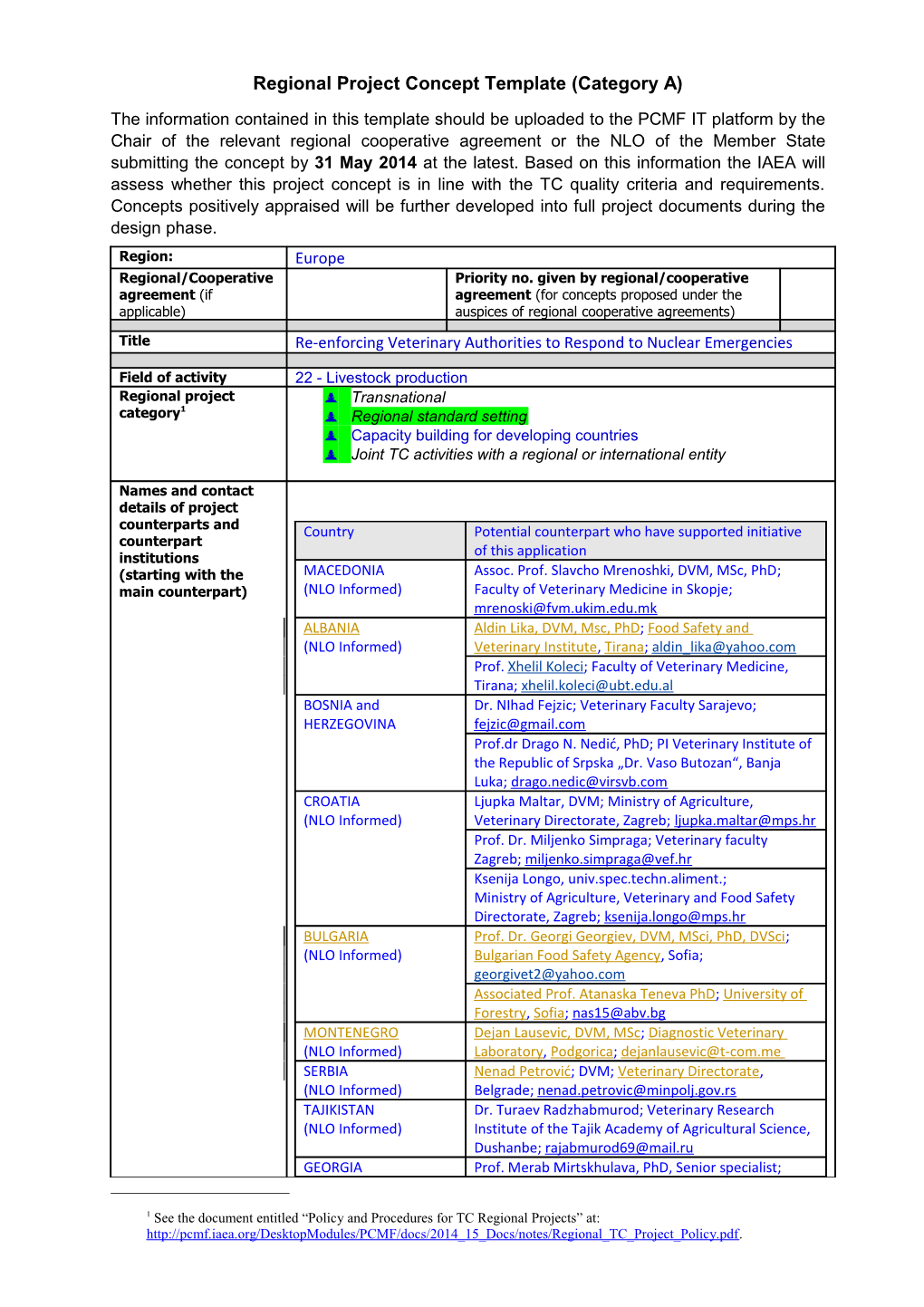 Regional Project Concept Template (Category A)