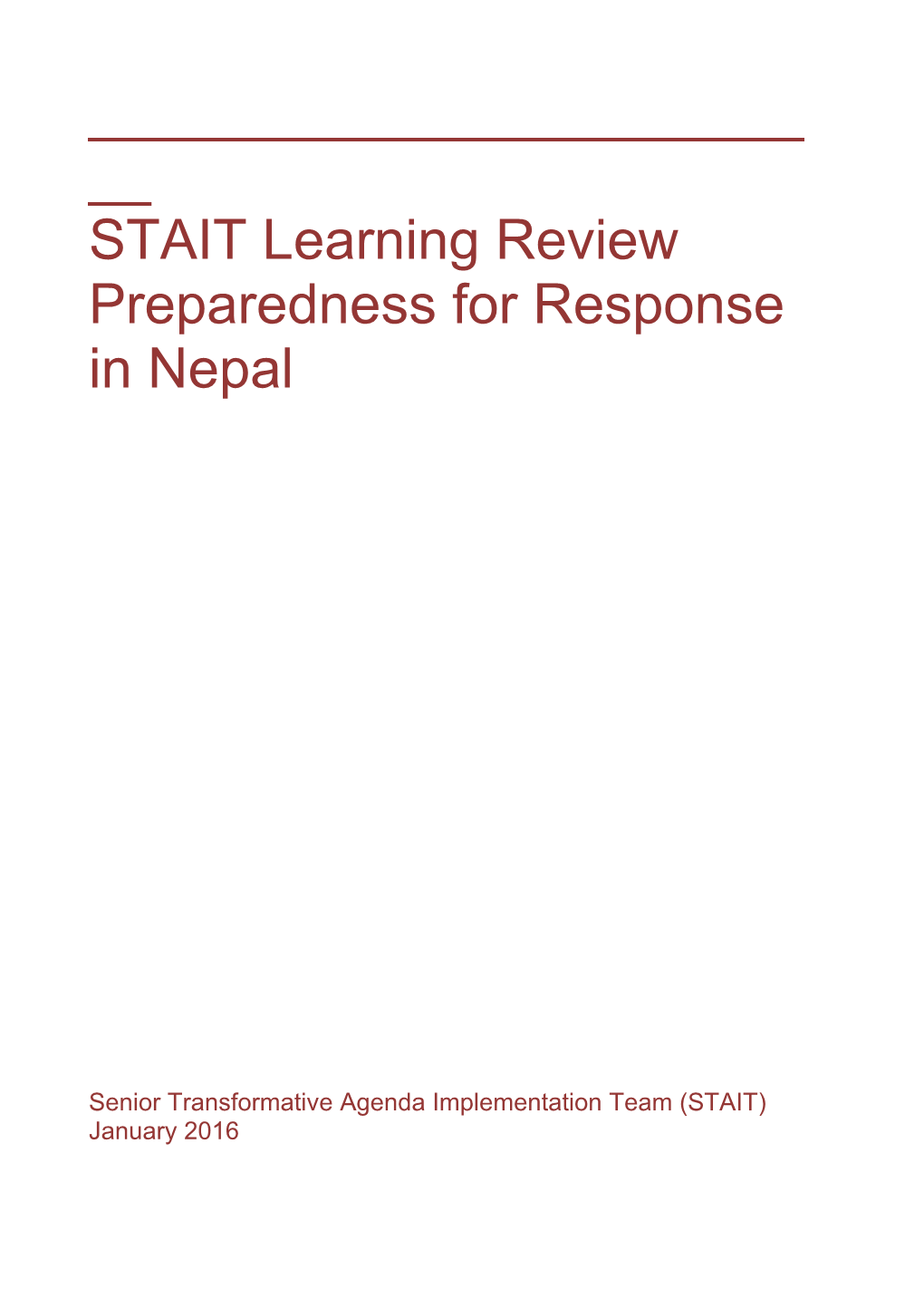 STAIT Learning Review Preparedness for Response in Nepal