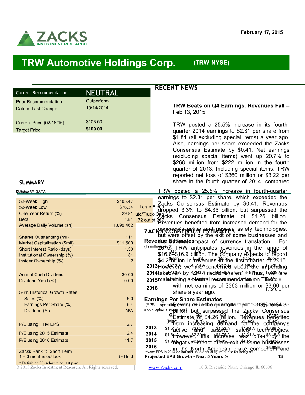 TRW Automotive Holdings Corp