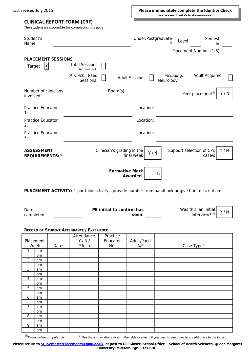 Clinical Report Form