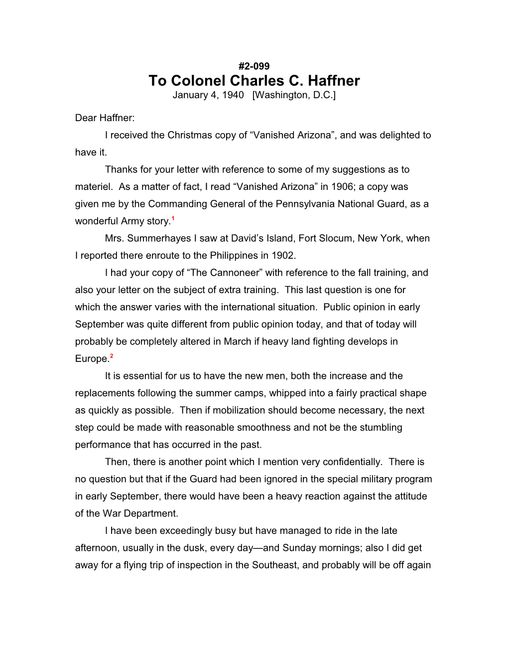 To Colonel Charles C. Haffner