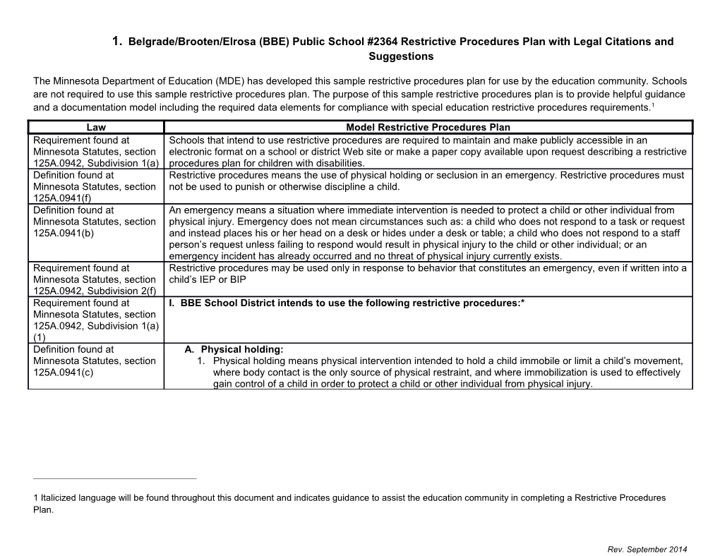 BBE Restrictive Procedures Plan