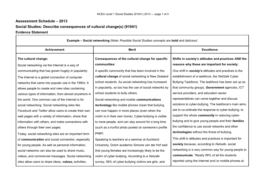 NCEA Level 1 Social Studies (91041) 2013 Assessment Schedule