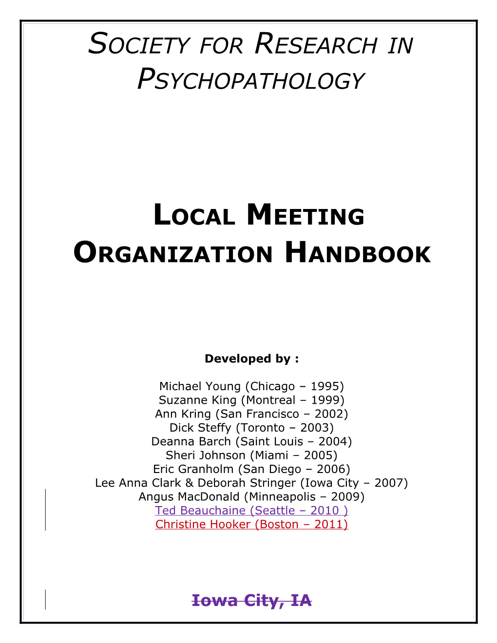 SRP Local Organisation Handbook