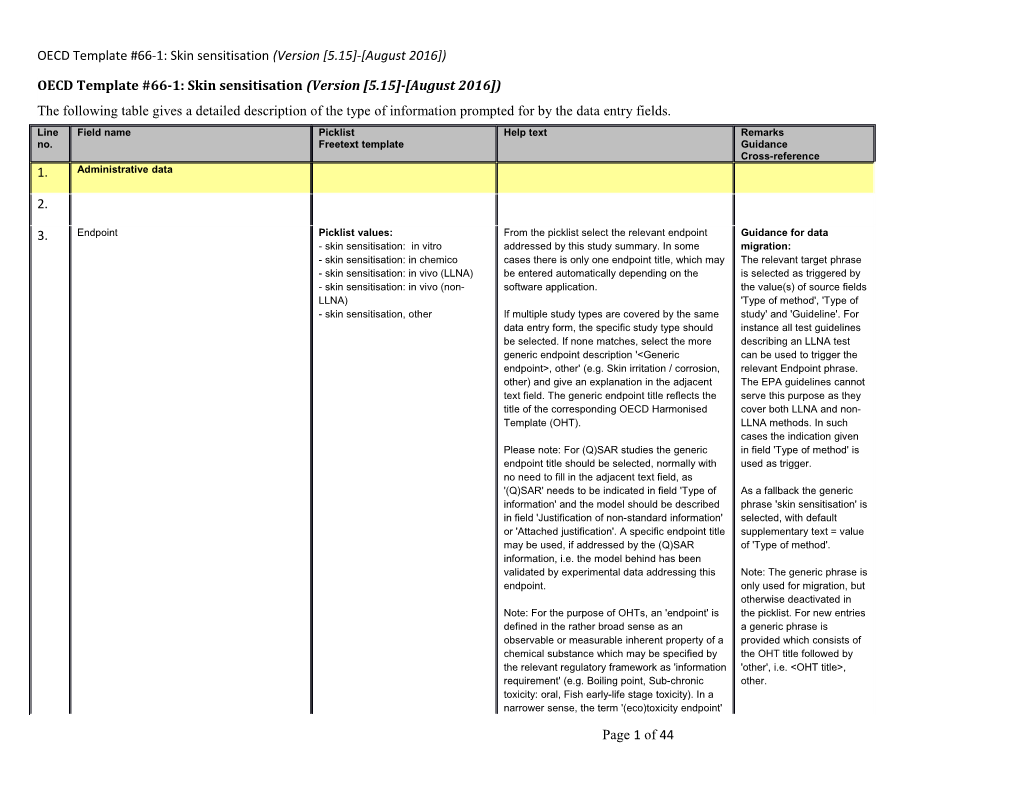 Oecdtemplate #66-1: Skin Sensitisation(Version 5.15 - August 2016 )