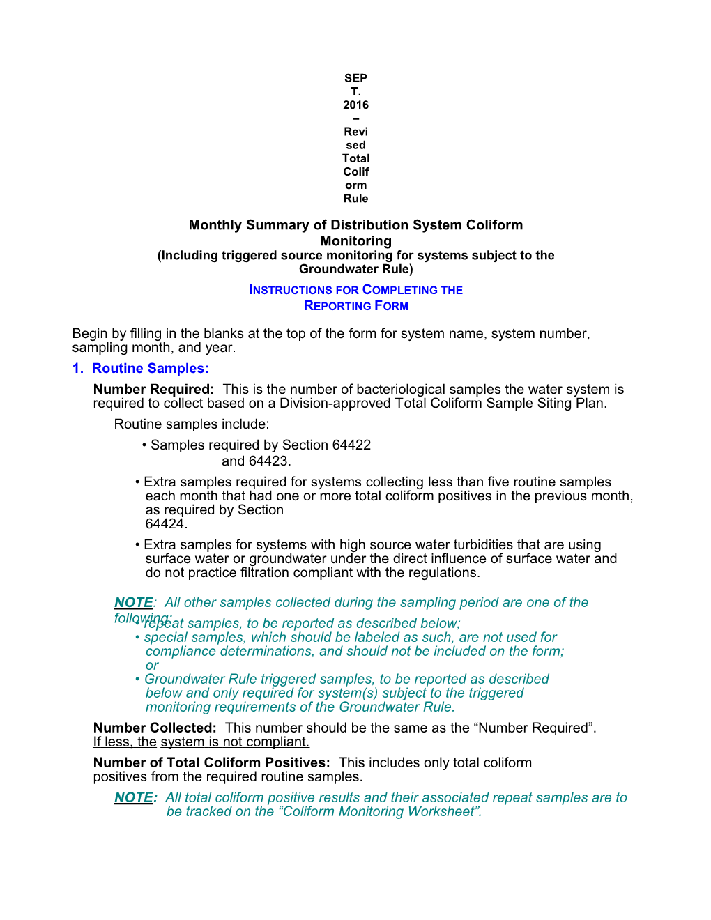 Monthly Coliform Report Instructions 2009-11-02 FINAL