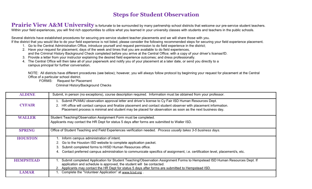 Steps for Student Observation