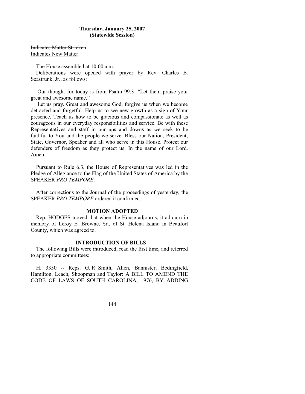 House Journal for Jan. 25, 2007 - South Carolina Legislature Online