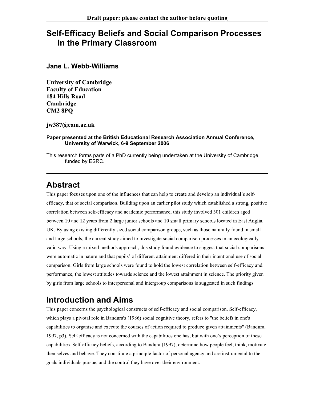 Self-Efficacy Beliefs and Social Comparison Processes in the Primary Classroom