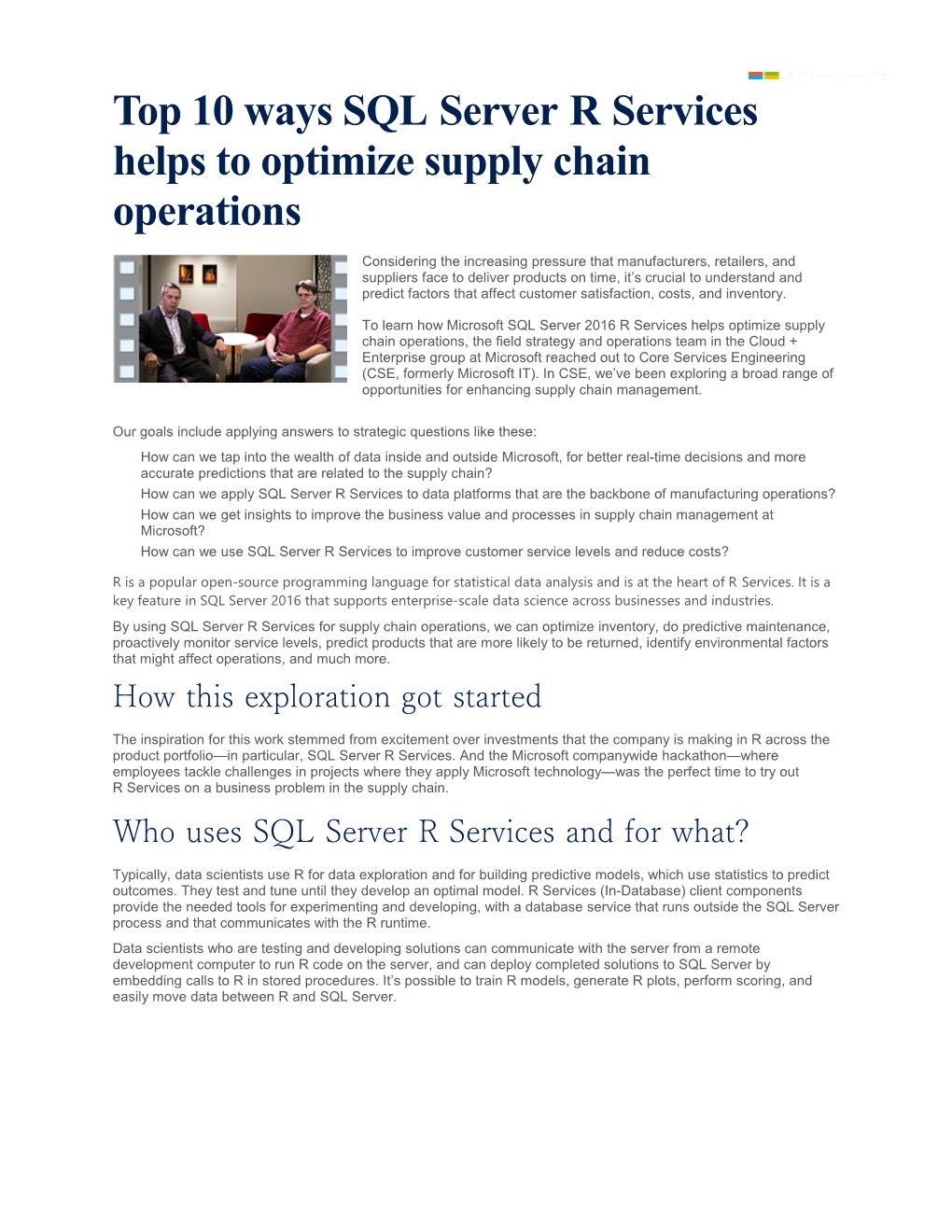 Top 10 Ways SQL Server R Services Helps to Optimize Supply Chain Operations