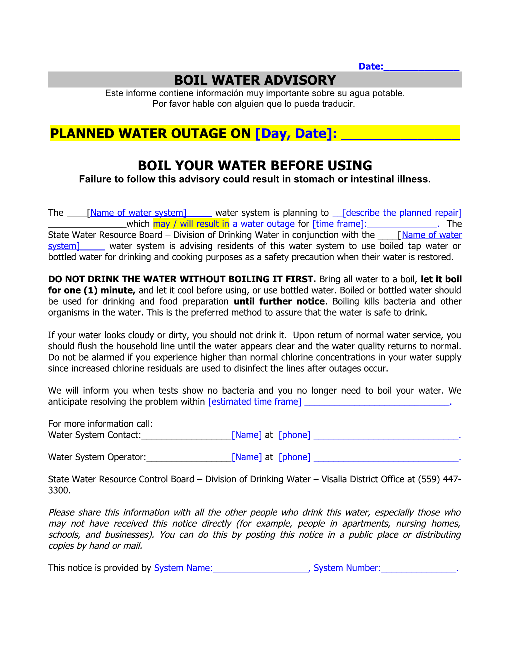 Boil Water Advisory