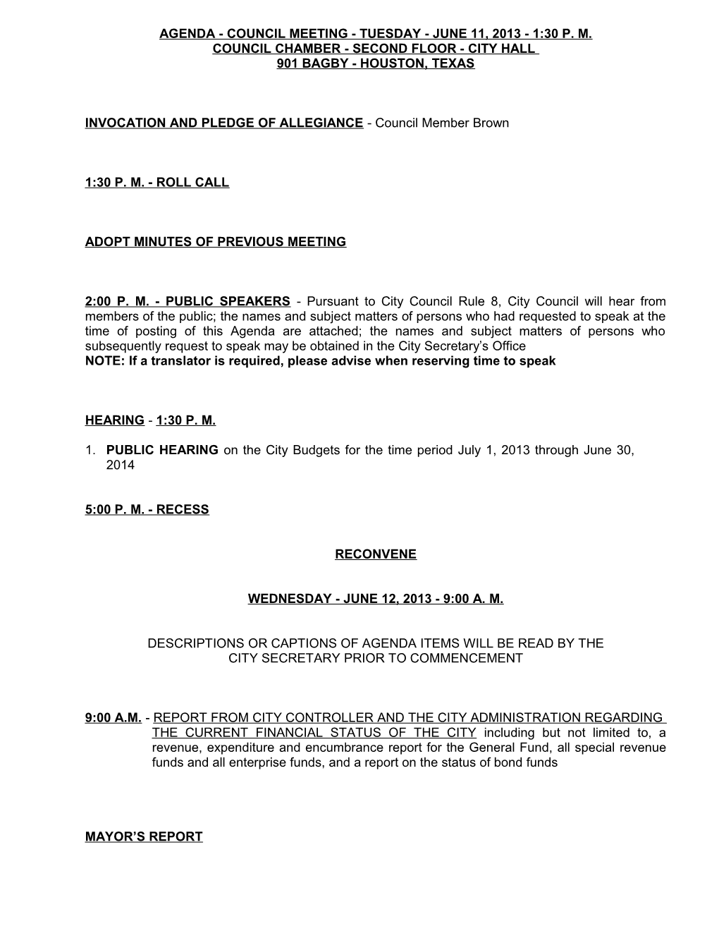 Agenda - Council Meeting - Tuesday - Month Xx, 2008 - 1:30 P