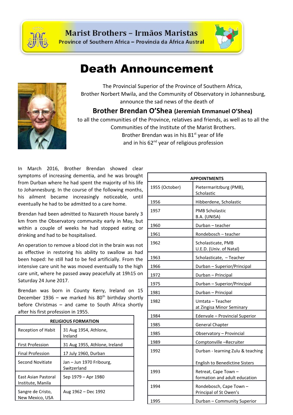 Death Announcement