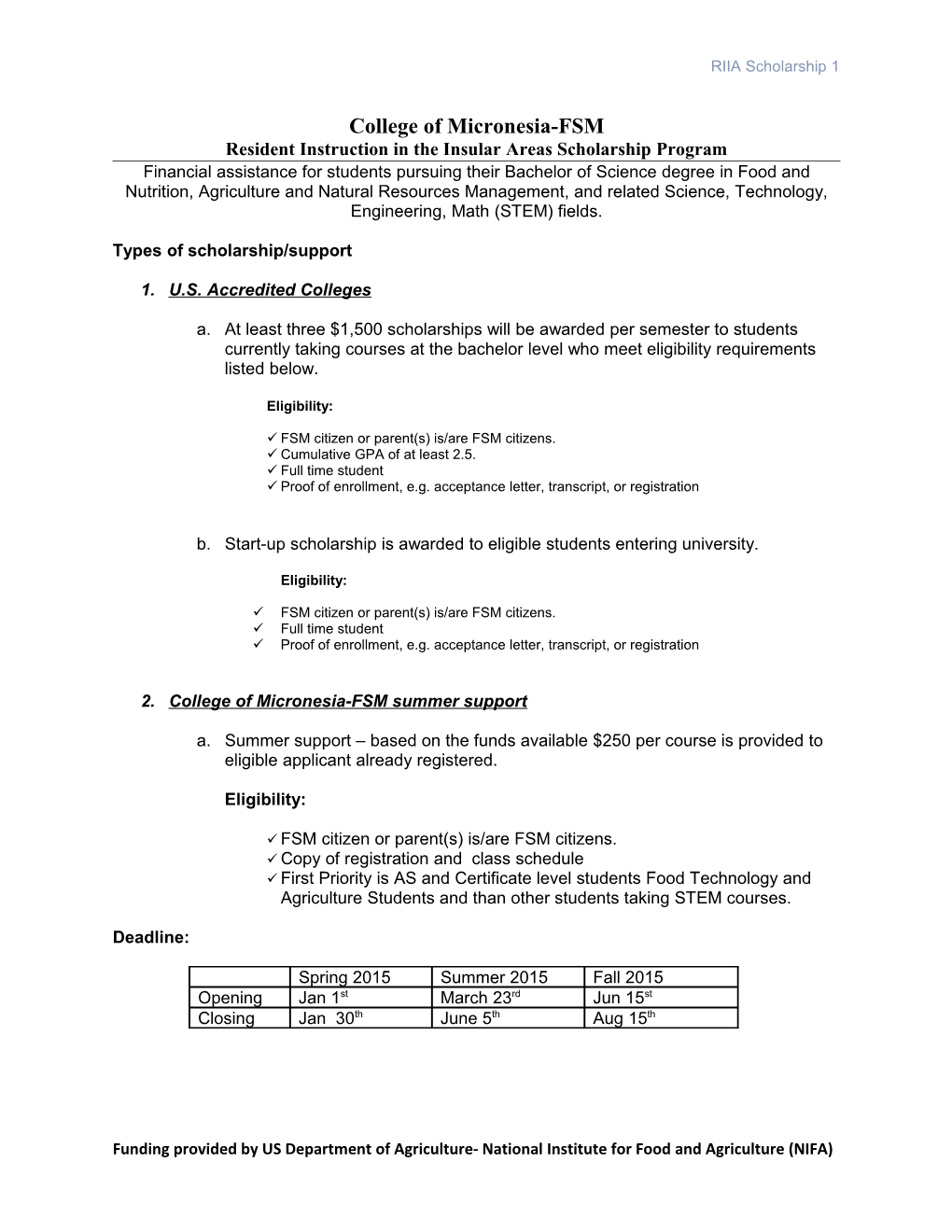 Resident Instruction in the Insular Areas Scholarship Program