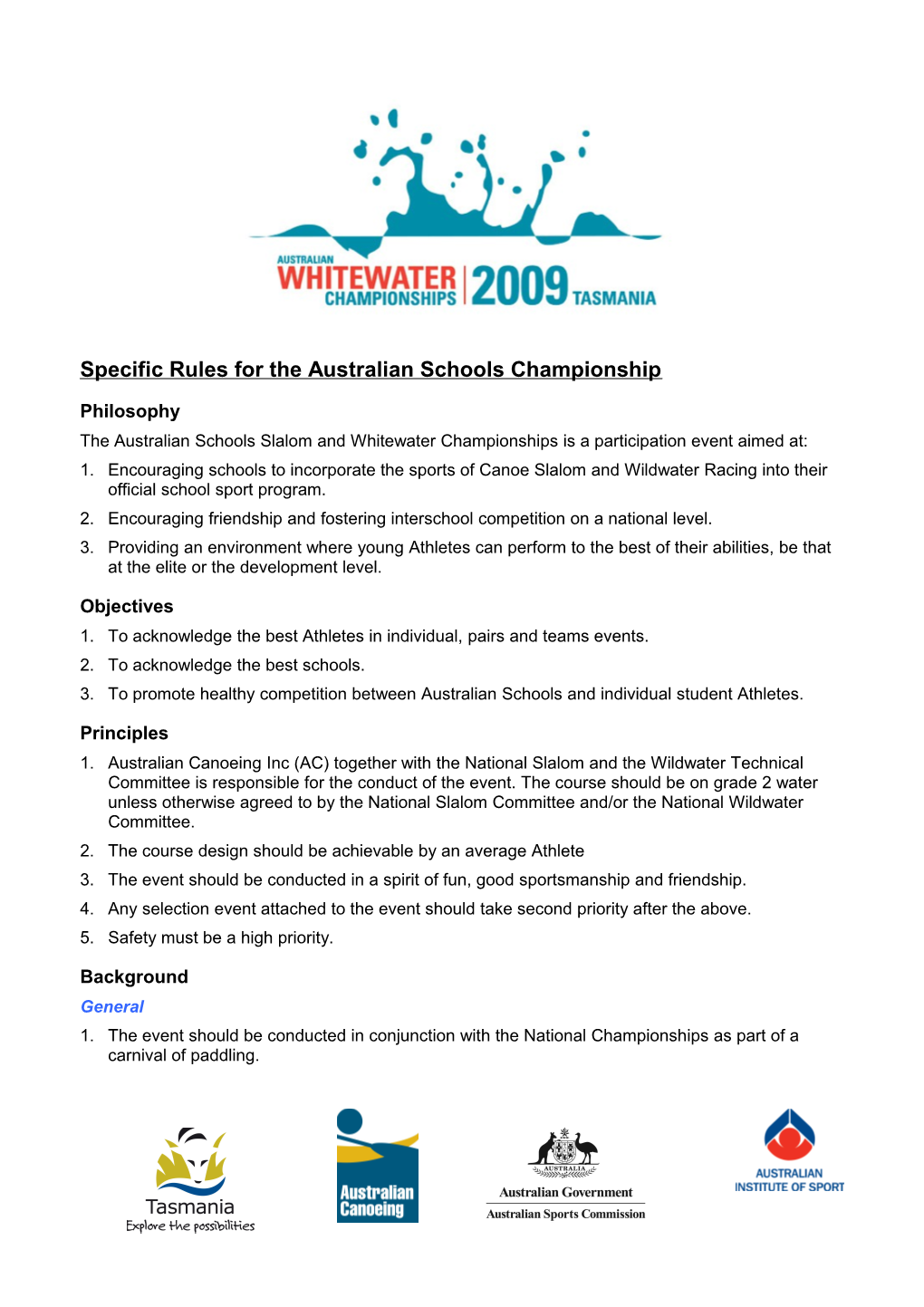 Specific Rules for the Australian Schools Championship