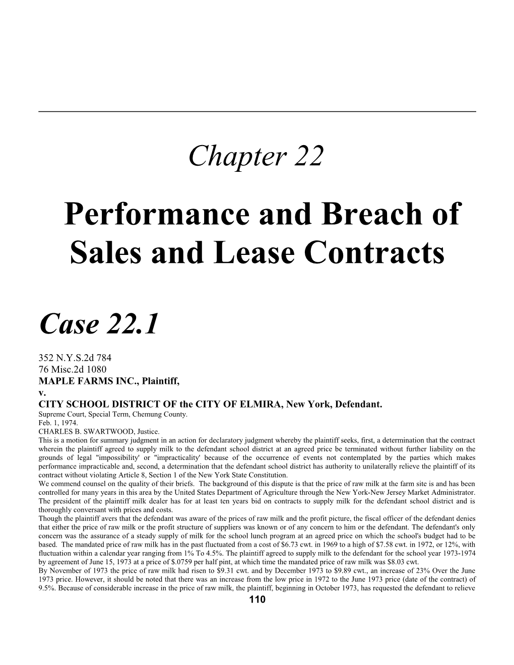 Chapter 22: Performance and Breach of Sales and Lease Contracts 1