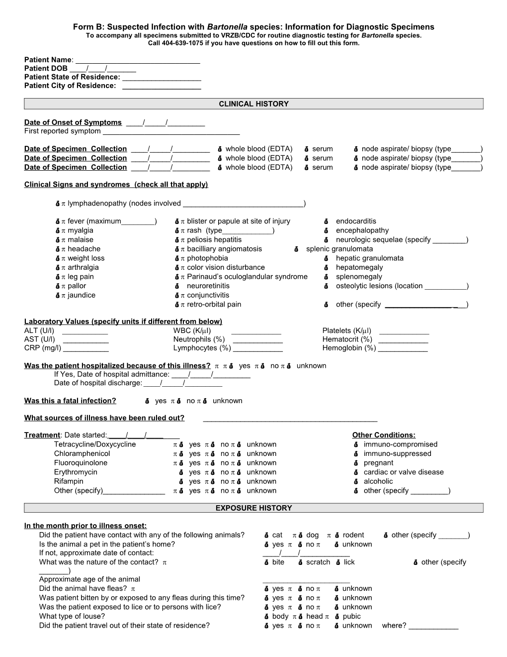 Tick-Borne Disease Case Report Form