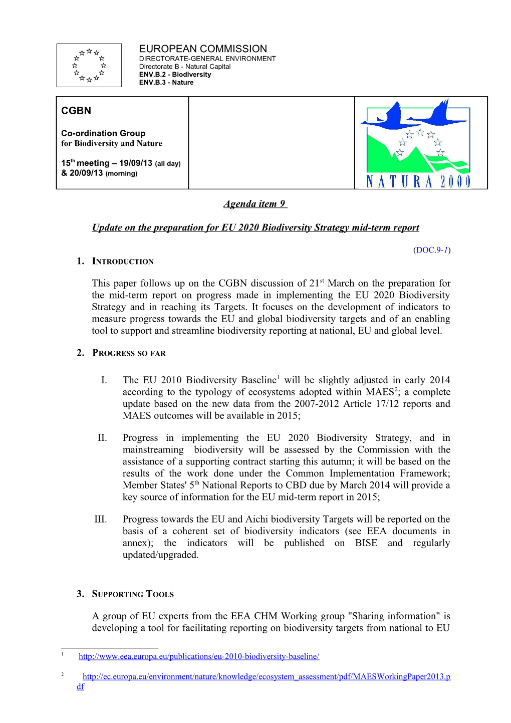 Update on the Preparation for EU 2020 Biodiversity Strategy Mid-Term Report