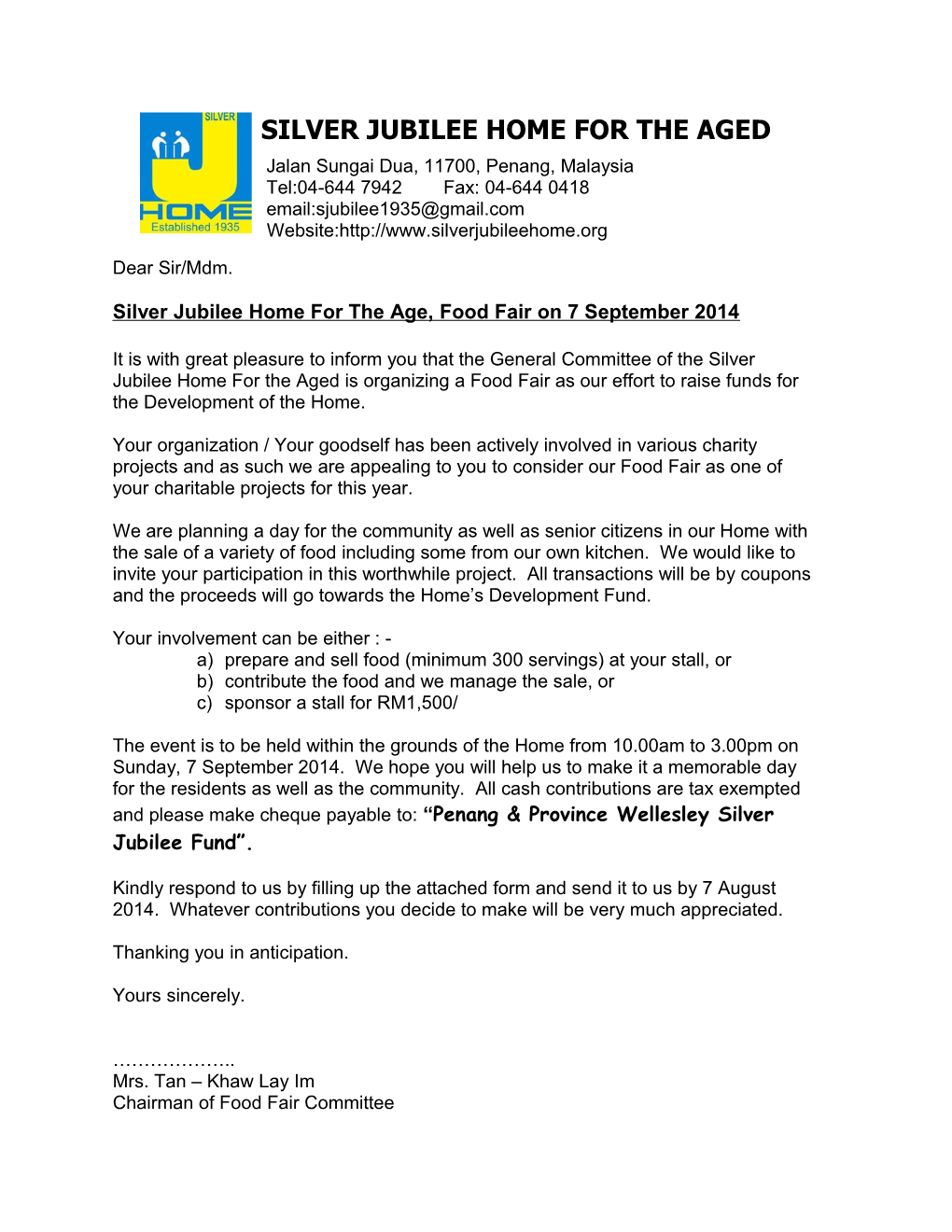 Silver Jubilee Home for the Age, Food Fair on 7 September 2014