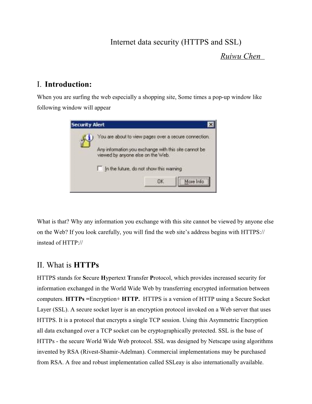 Internet Data Security (HTTPS and SSL) Ruiwu Chen