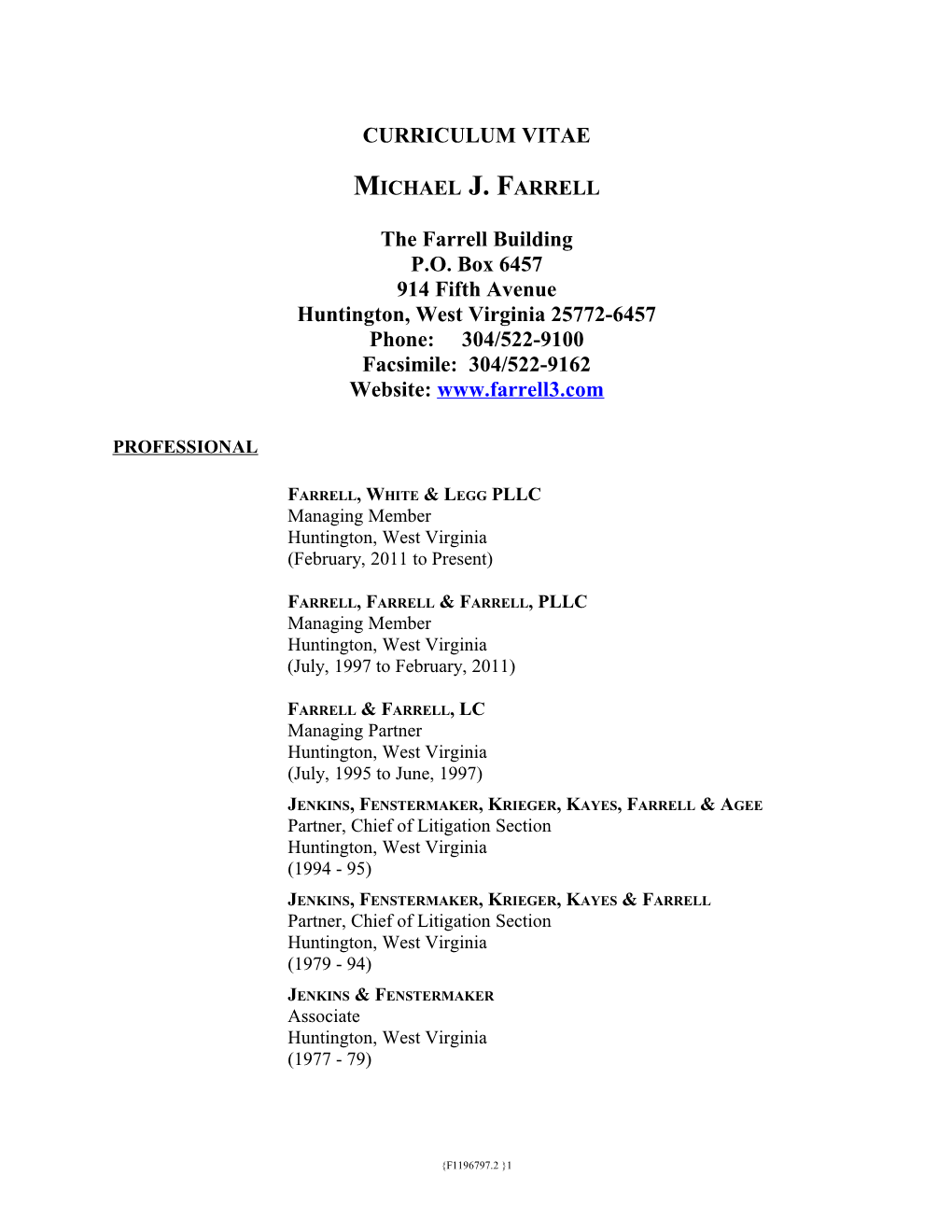 Special Michael J. Farrell Curriculum Vita (0905.0001) (F1196797;2)