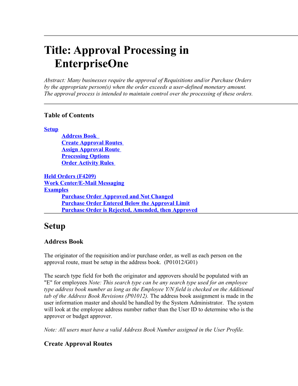 Title: Approval Processing in Enterpriseone