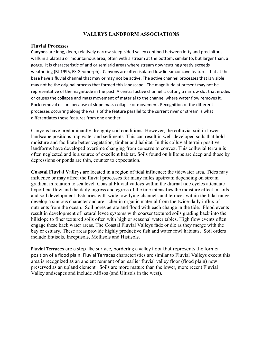 Valleys Landform Associations