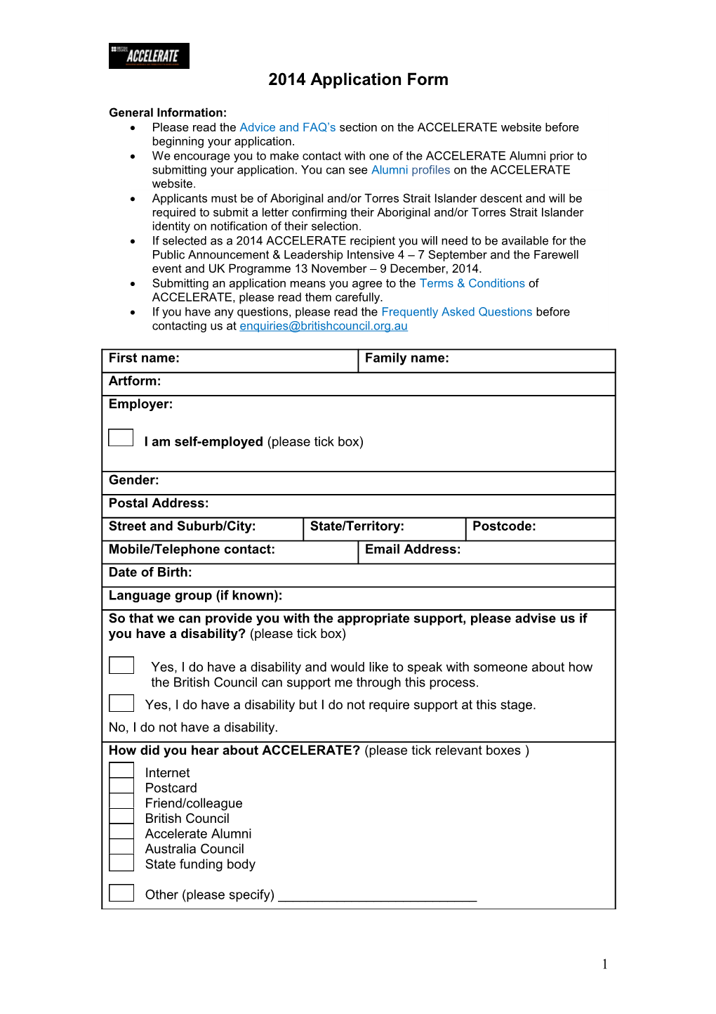 2014 Application Form