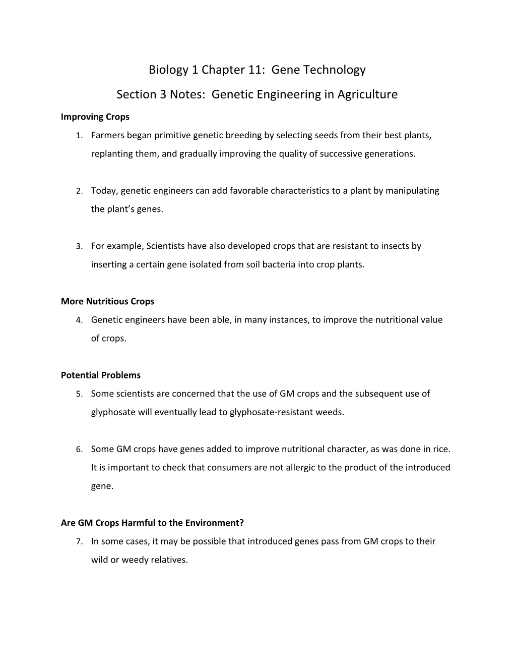 Biology 1 Chapter 11: Gene Technology