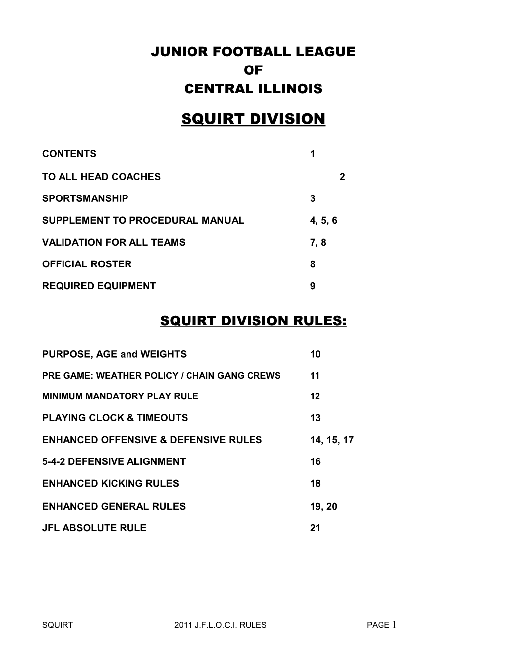 Pee Wee Division Rules & Guidelines