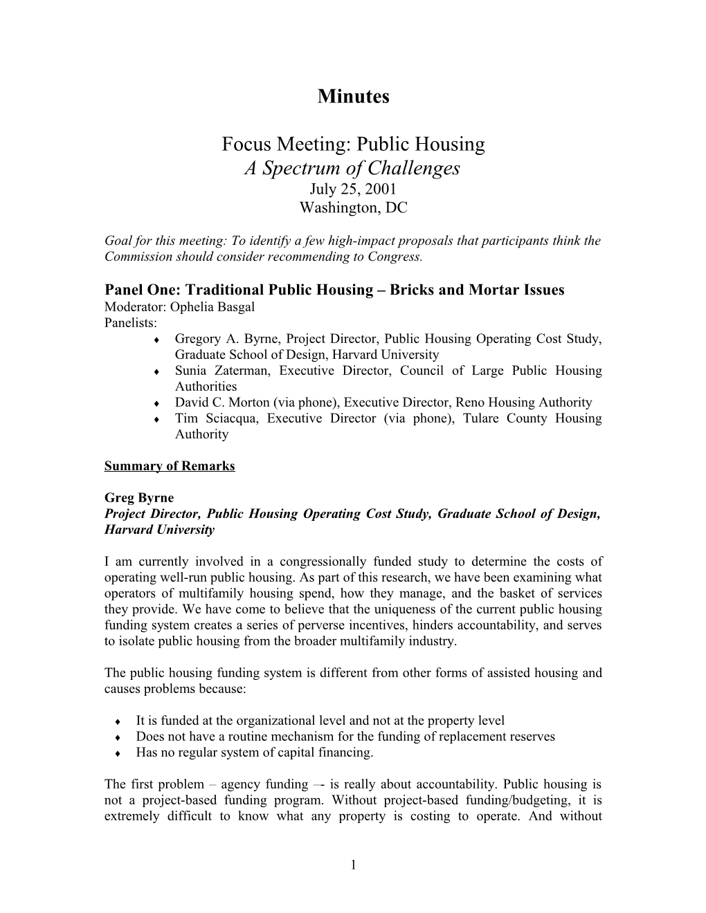 Focus Meeting: Public Housing