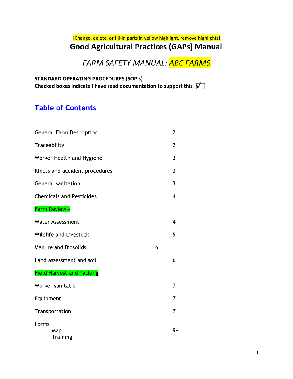Good Agricultural Practices (Gaps) Manual