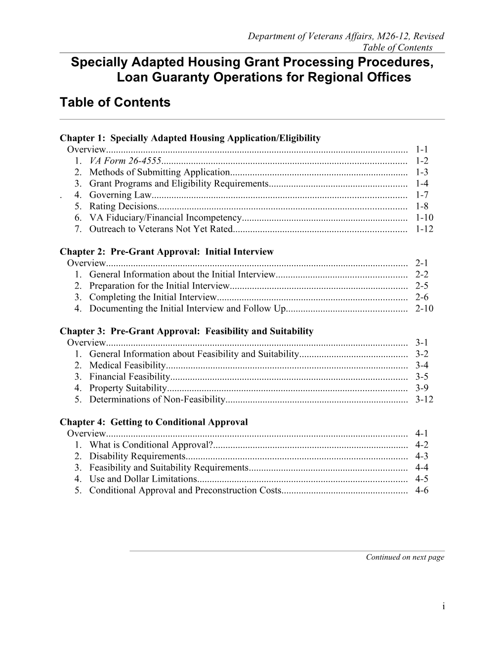 M21-12, Table of Contents, Specially Adapted Housing Grant Processing Procedures, Loan