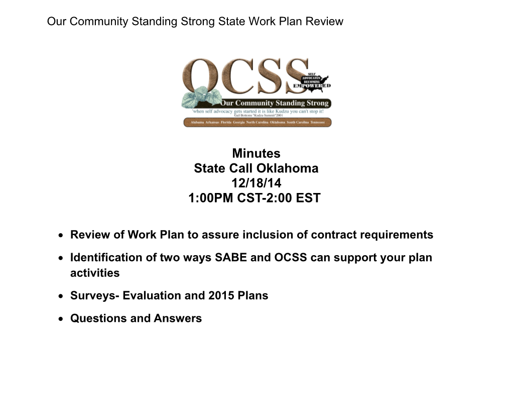 Our Community Standing Strong State Work Plan Review