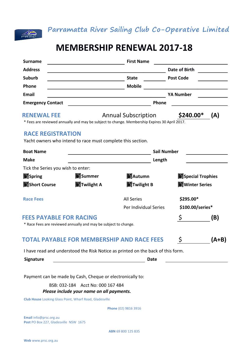 Membership Renewal 2017-18