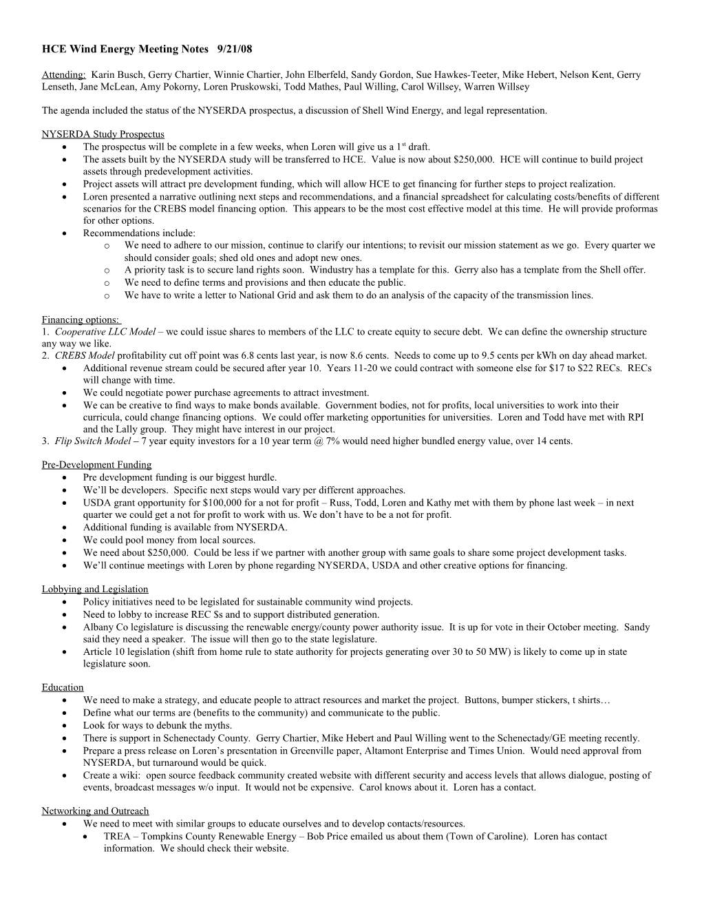 HCE Wind Energy Meeting Notes 9/21/08