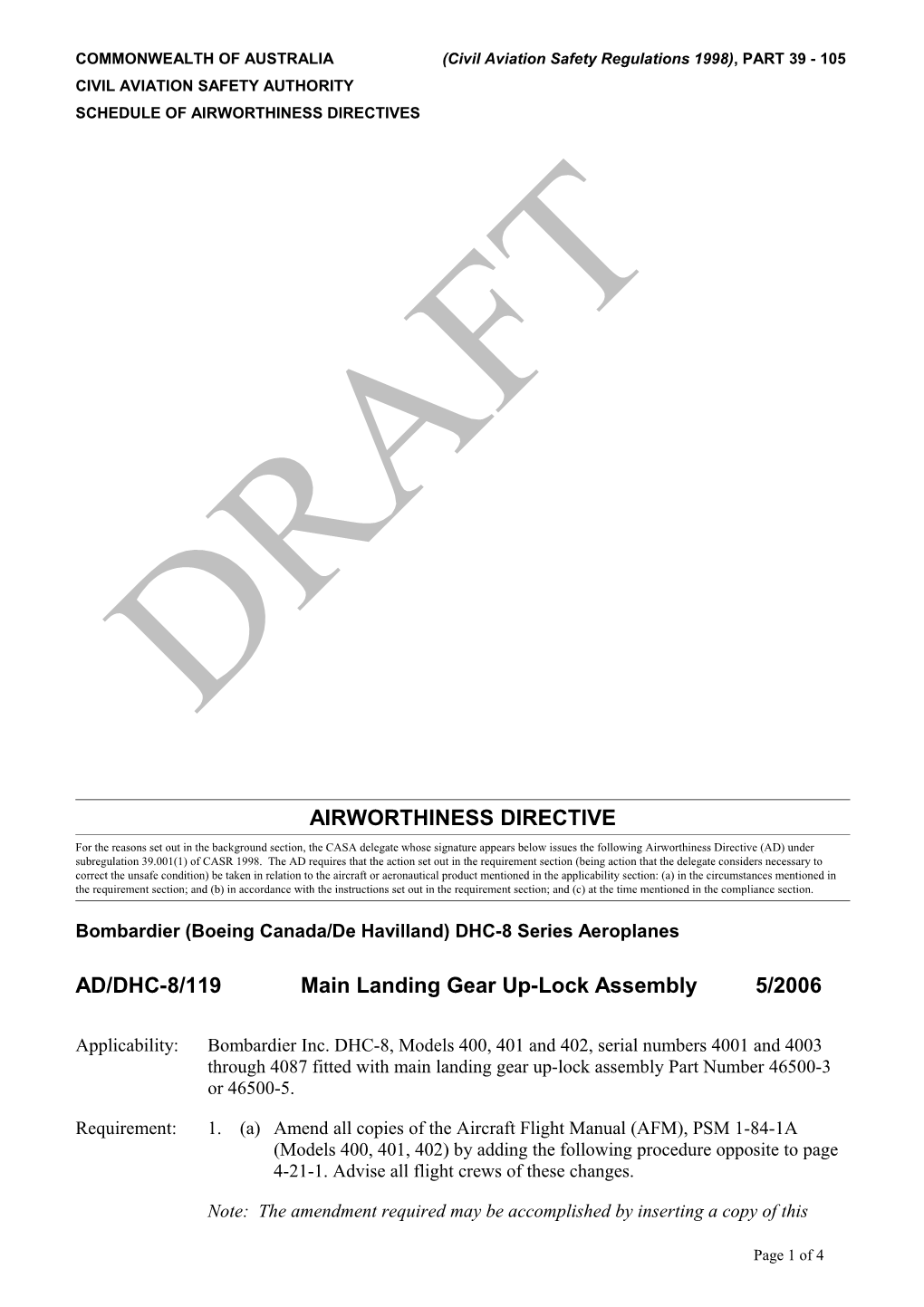 COMMONWEALTH of AUSTRALIA(Civil Aviation Safety Regulations 1998), PART 39 - 105