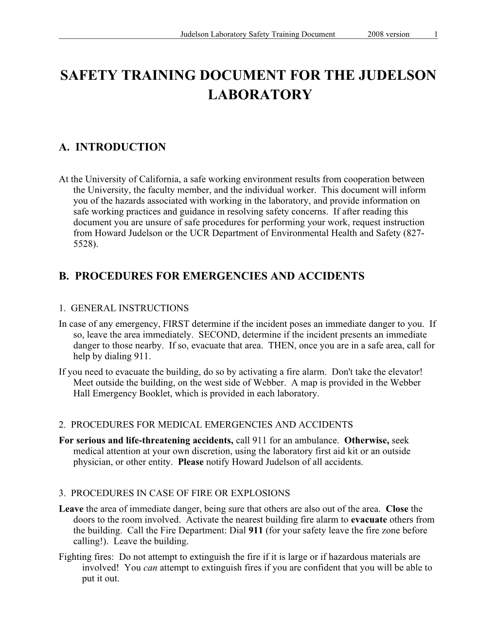 Safety Training Document for the Judelson Laboratory