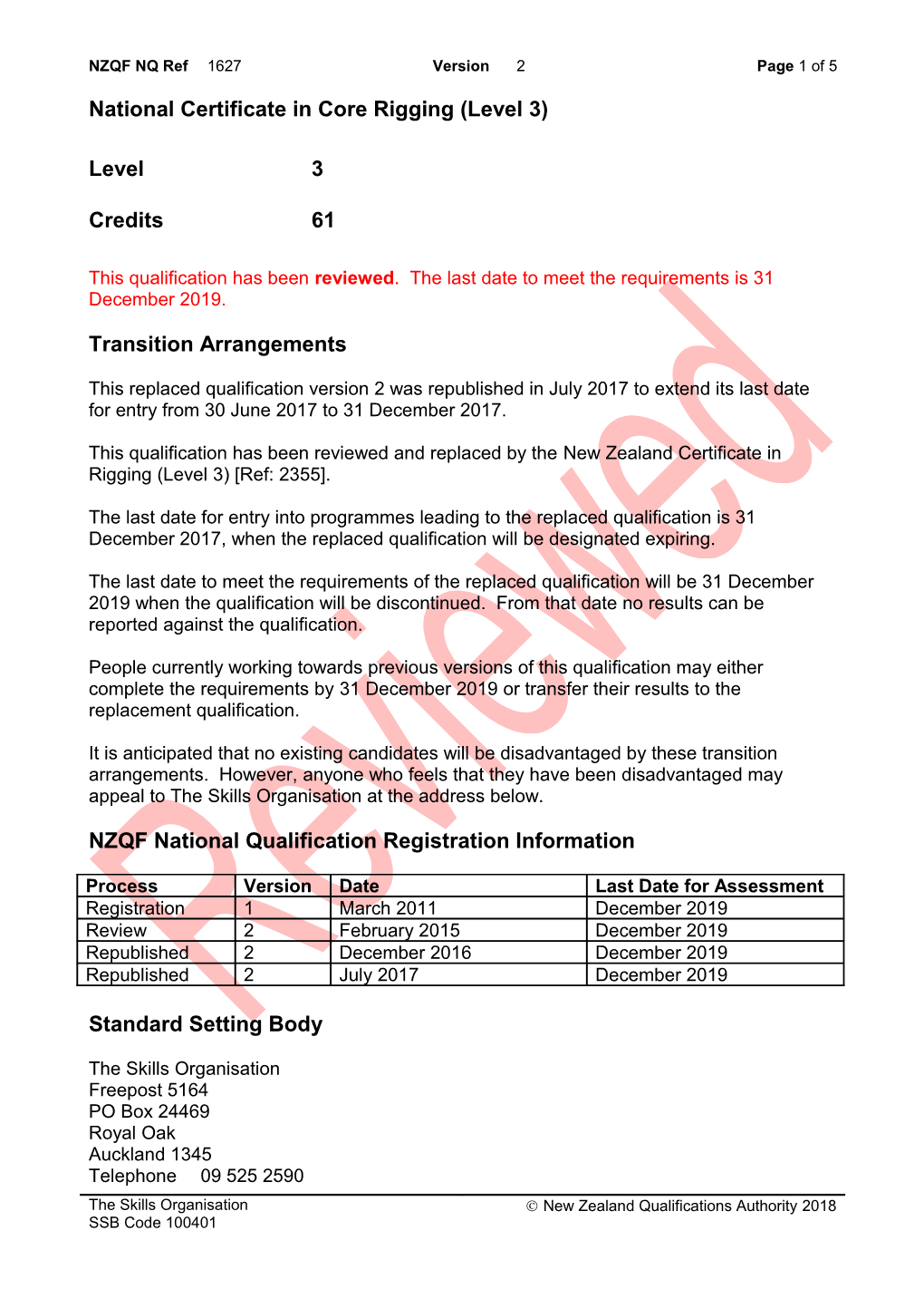 1627 National Certificate in Core Rigging (Level 3)