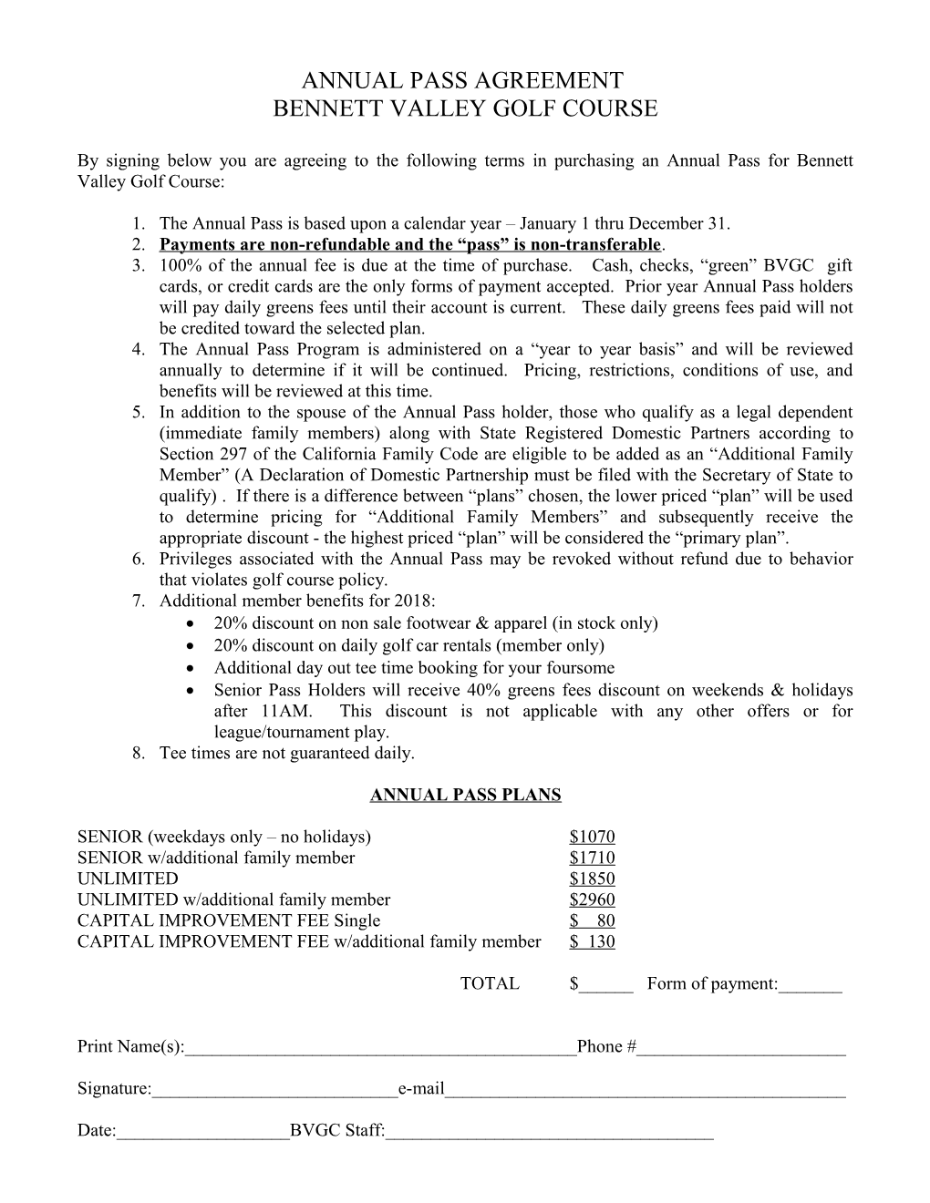 Annual Pass Agreement