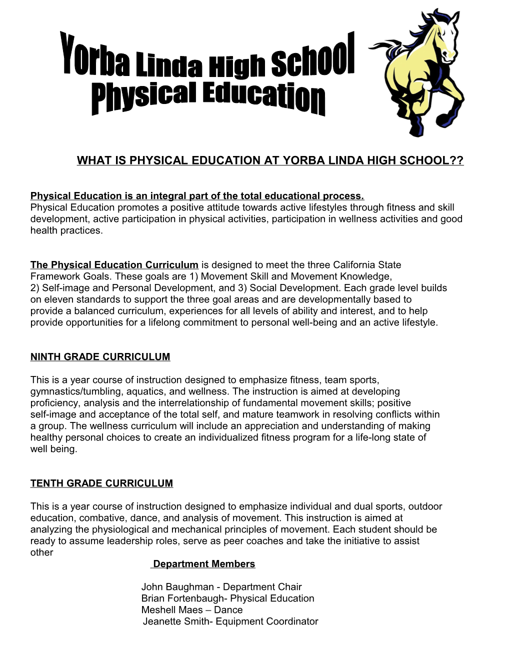 What Is Physical Education at Yorba Linda High School