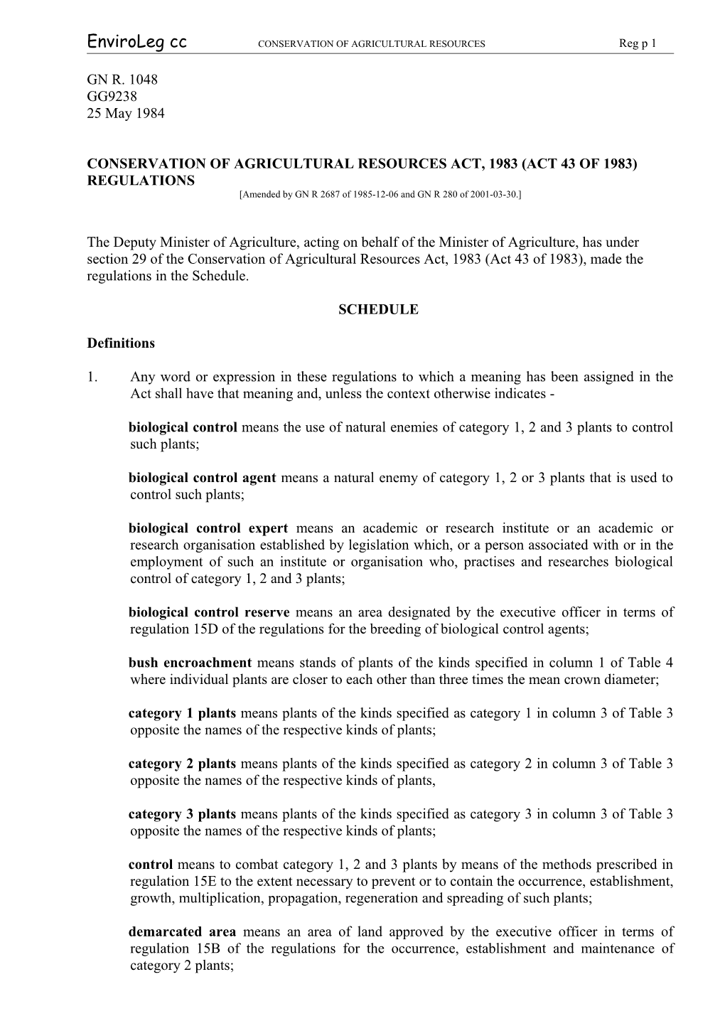 Enviroleg Ccconservation of AGRICULTURAL Resourcesreg P 1